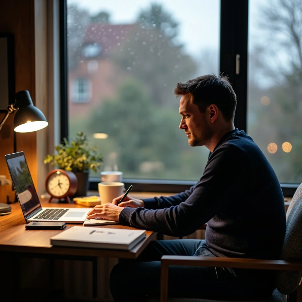 Paul Cobley working at a desk